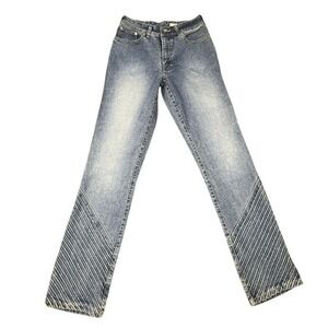 VTG Azzure Denim Womens Blue Moto Ribbed Paneled Straight Leg Jeans Size 26